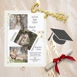 4 Photo Collage Personalised White Graduation Announcement