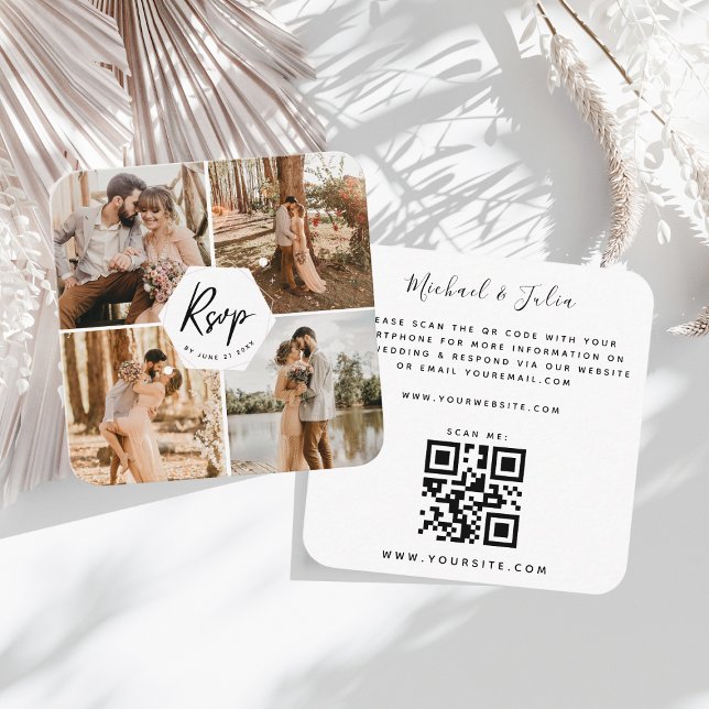 4 Photo Collage Photography Wedding RSVP QR Code   Enclosure Card (Creator Uploaded)