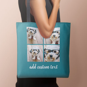 4 Photo Collage - PICK YOUR BACKGROUND COLOR Tote Bag