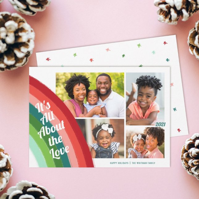 4 Photo Collage Retro Rainbow Christmas  Holiday Card (Creator Uploaded)