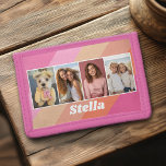 4 Photo Collage - Retro Stripes - chunky name Trifold Wallet<br><div class="desc">Perfect for a family and friend gift,  design includes 4 photos and a place to add a name or text in a chunky font. You can change the background colour and add 4 photos.</div>