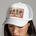 4 Photo Collage - Retro Stripes - chunky name Trucker Hat<br><div class="desc">Perfect for a friend gift,  this design includes 4 photos and retro stripes. You can change the background colour and add 4 photos.</div>