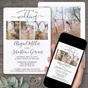 4 Photo Collage Simple Elegant Script Wedding Invitation