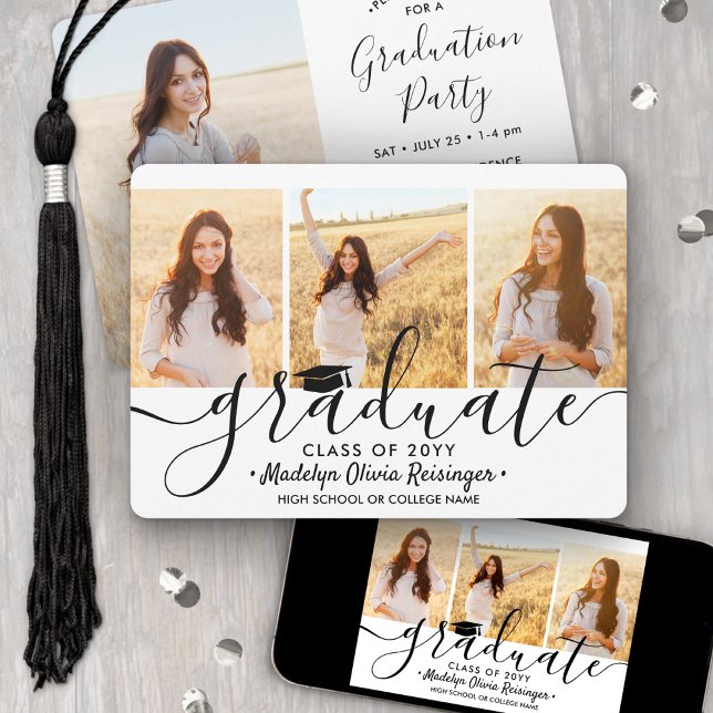 4 Photo Collage Simple Modern Script Graduation Invitation (Creator Uploaded)
