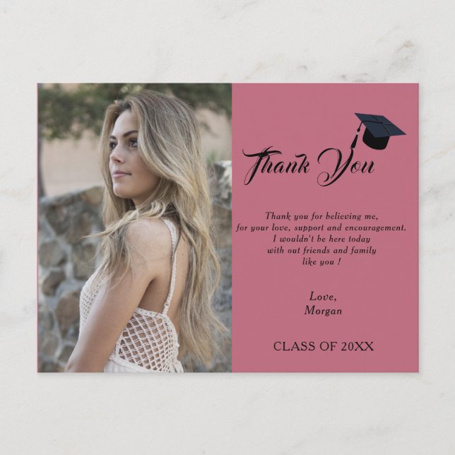 4 photo Collage Simple  Pink Graduation  Thank you Announcement Postcard (Front)