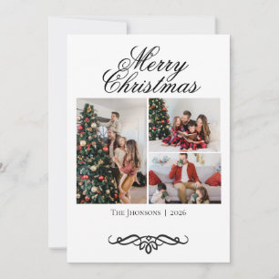 4 Photo Collage Swirly Script Christmas Holiday Card