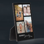 4 Photo Collage Template Family Name Black  Plaque<br><div class="desc">Create your own photo collage plaque with 4 of your favourite pictures on a Black background.Personalise with family name and year.</div>