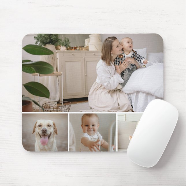 4 Photo Collage Template Personalised Mouse Pad (With Mouse)