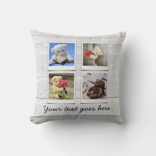 4 Photo Collage Template Rustic Typography Cushion (Front)