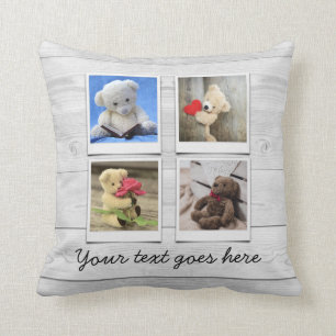 4 Photo Collage Template Rustic Typography Cushion