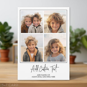 4 Photo Collage Trendy Script - White Black Modern Holiday Card