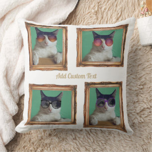 4 Photo Collage Vintage Frame Cats Pets Family Cushion