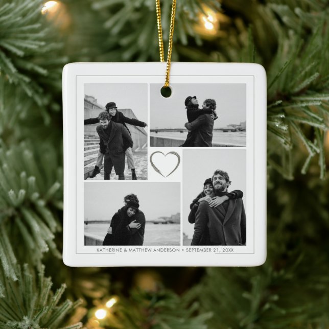 4 Photo Collage Wedding Anniversary  Ceramic Ornament (Tree)