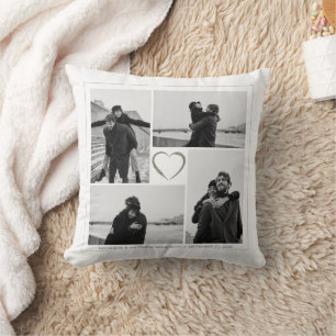 4 Photo Collage Wedding Anniversary Name & Date Cushion