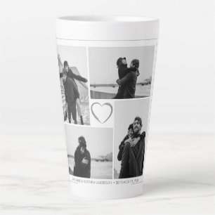 4 Photo Collage Wedding Anniversary Name & Date Latte Mug