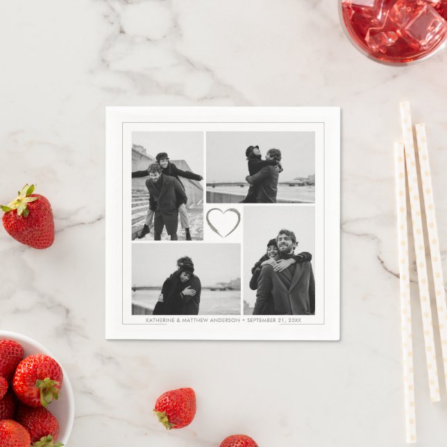 4 Photo Collage Wedding Anniversary Name & Date Napkin (Insitu)