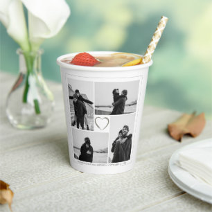 4 Photo Collage Wedding Anniversary Name & Date Paper Cups
