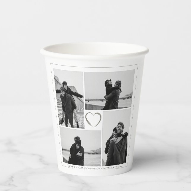 4 Photo Collage Wedding Anniversary Name & Date Paper Cups (Front)