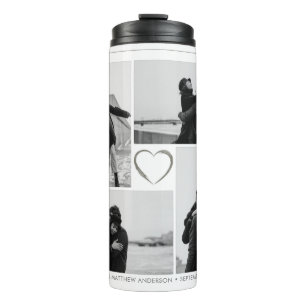 4 Photo Collage Wedding Anniversary Name & Date Thermal Tumbler