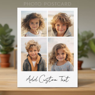 4 Photo Collage - White with Script Type Postcard