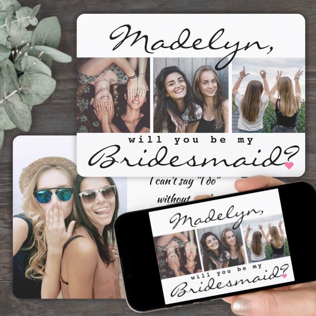 4 Photo Collage Will You Be My Bridesmaid Proposal Invitation (Creator Uploaded)