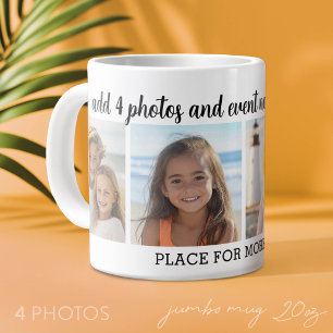 4 Photo Collage with 2 Lines of Text - Party Large Coffee Mug