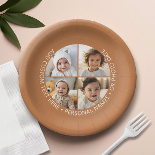 4 Photo Collage with Curvature Custom Text Around Paper Plate