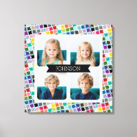 4 Photo Collage with funky colourful square patter