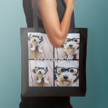 4 Photo Collage with handwritten name - black Crossbody Bag<br><div class="desc">Use four square photos to create a unique and personal gift. Or you can keep the hipster puppy and make a trendy keepsake. If you need to adjust the pictures,  click on the customise tool to make changes.</div>