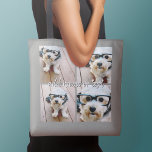 4 Photo Collage with handwritten name - grey Crossbody Bag<br><div class="desc">Use four square photos to create a unique and personal gift. Or you can keep the hipster puppy and make a trendy keepsake. If you need to adjust the pictures,  click on the customise tool to make changes.</div>