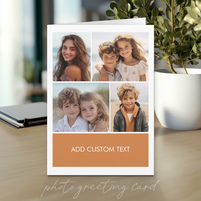 4 Photo Collage with Modern Text Block Card (Photo Greeting Card)