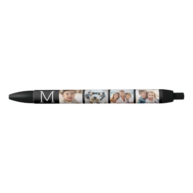4 Photo Collage with Monogram Initial - Black Ink Pen (Front)