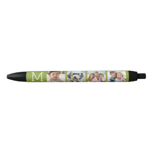 4 Photo Collage with Monogram Initial - Olive Black Ink Pen