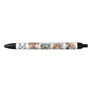 4 Photo Collage with Monogram Initial - White Black Ink Pen