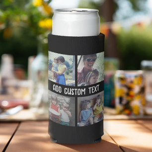 4 Photo Collage - you can change background color Seltzer Can Cooler