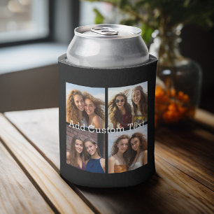 4 Photo Collage - you can change background colour Can Cooler