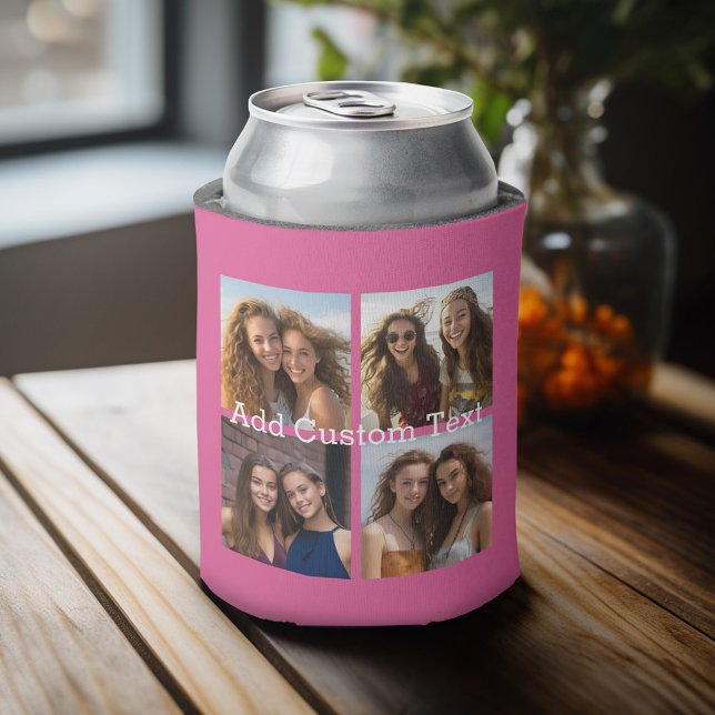 4 Photo Collage - you can change background colour Cooler (Personalized can cooler with 4 photos and custom text)