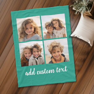 4 Photo Collage - you can change background colour Fleece Blanket
