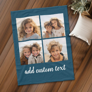 4 Photo Collage - you can change background colour Fleece Blanket