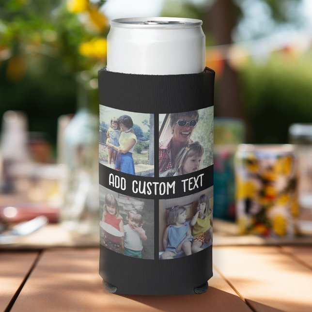 4 Photo Collage - you can change background colour Seltzer Can Cooler (Party Personalized can coolers - add your photos and text)