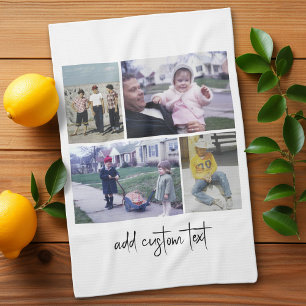 4 Photo Collage - you can change background colour Tea Towel