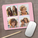 4 Photo Collage - you can change background pink Mouse Pad<br><div class="desc">Use your square Instagram photos for the best results! TO CHANGE THE BACKGROUND - click on the customise or advanced design area, and choose a colour in the colour picker. Add your favourite pictures and snapshots to this film strip for a fun memory keeper. An artistic way to display your...</div>