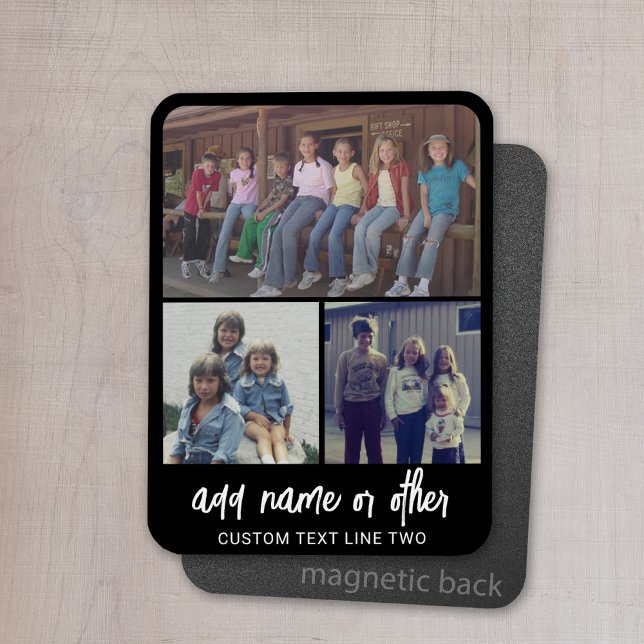 4 Photo Collage - you can change black color Magnet (Personalized magnet with photo collage and text)