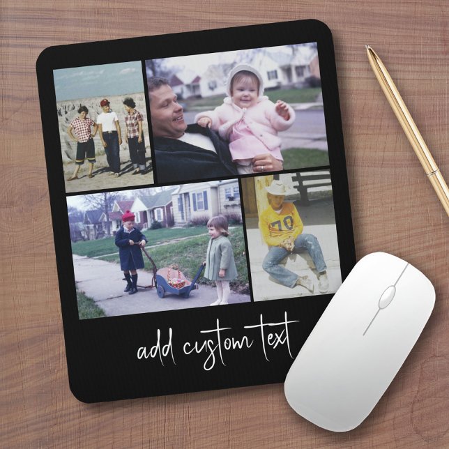 4 Photo Collage - you can change black color Mouse Pad (Custom Mouse Pad - Add Photos and Text)