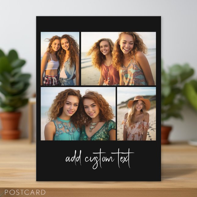 4 Photo Collage - you can change black colour Postcard (Personalized Photo Postcard)