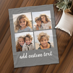 4 Photo Collage - you can change grey colour Fleece Blanket