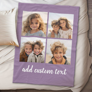 4 Photo Collage - you can change purple colour Fleece Blanket