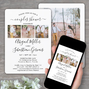4 Photo Couples Bridal Shower Chic Modern Script Invitation