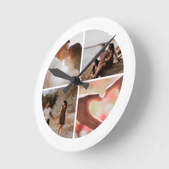 4 Photo Custom Collage Personalised Round Clock (Angle)