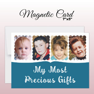 4 photo custom text white blue magnetic card